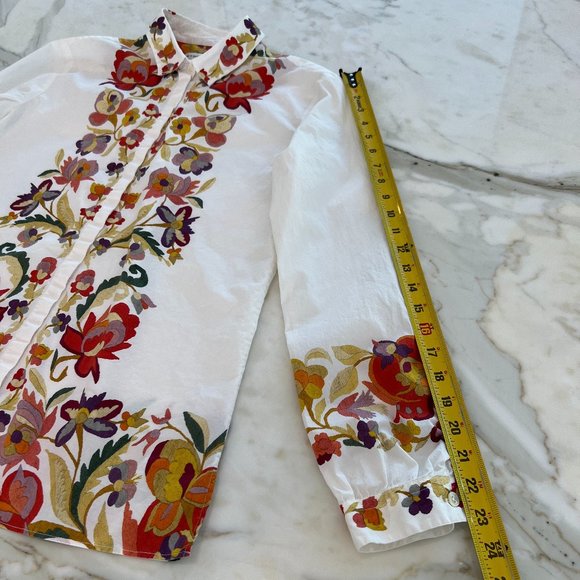 ETRO WHITE FLORAL COTTON TOP SIZE IT 46 / US 10 - Picture 12 of 17